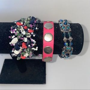 🦋 silver, blue, and pink 3 bracelet bundle